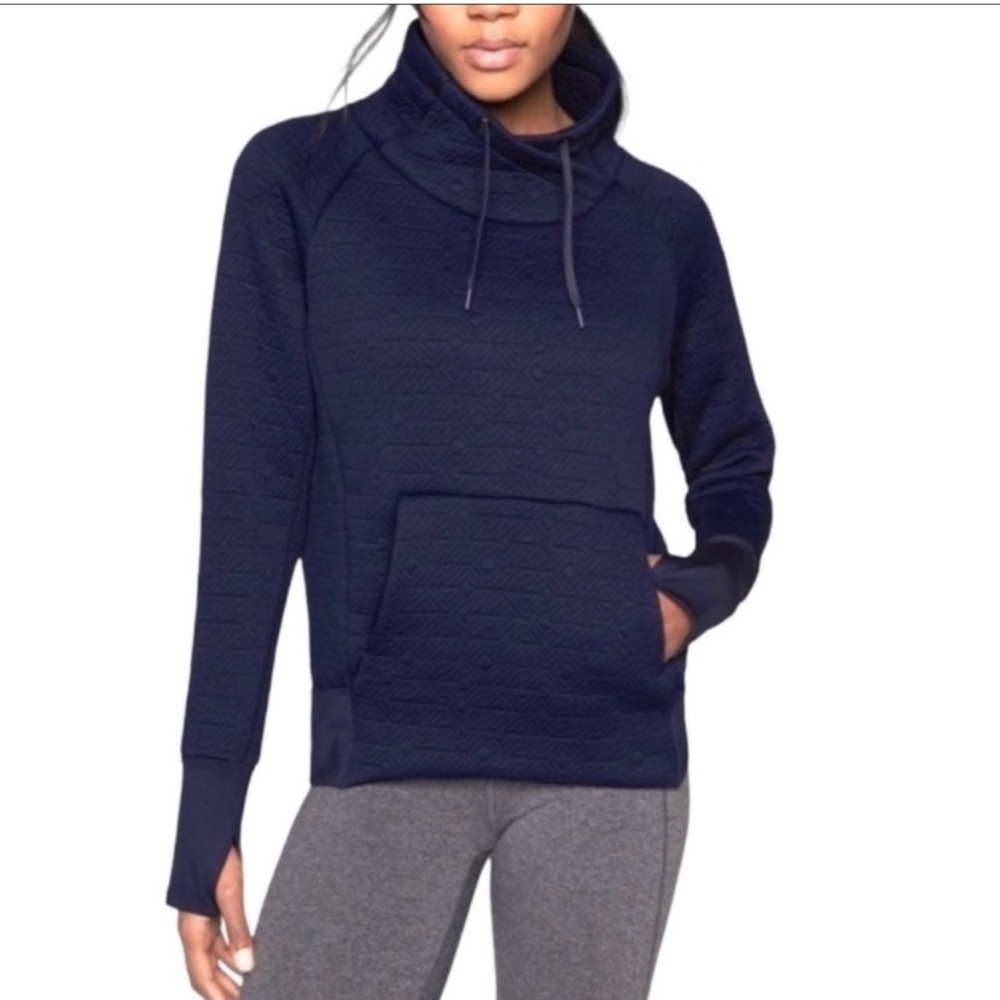 Athleta Funnel Neck Jacquard Elevation Mock Pullover Sweater in Navy Blue